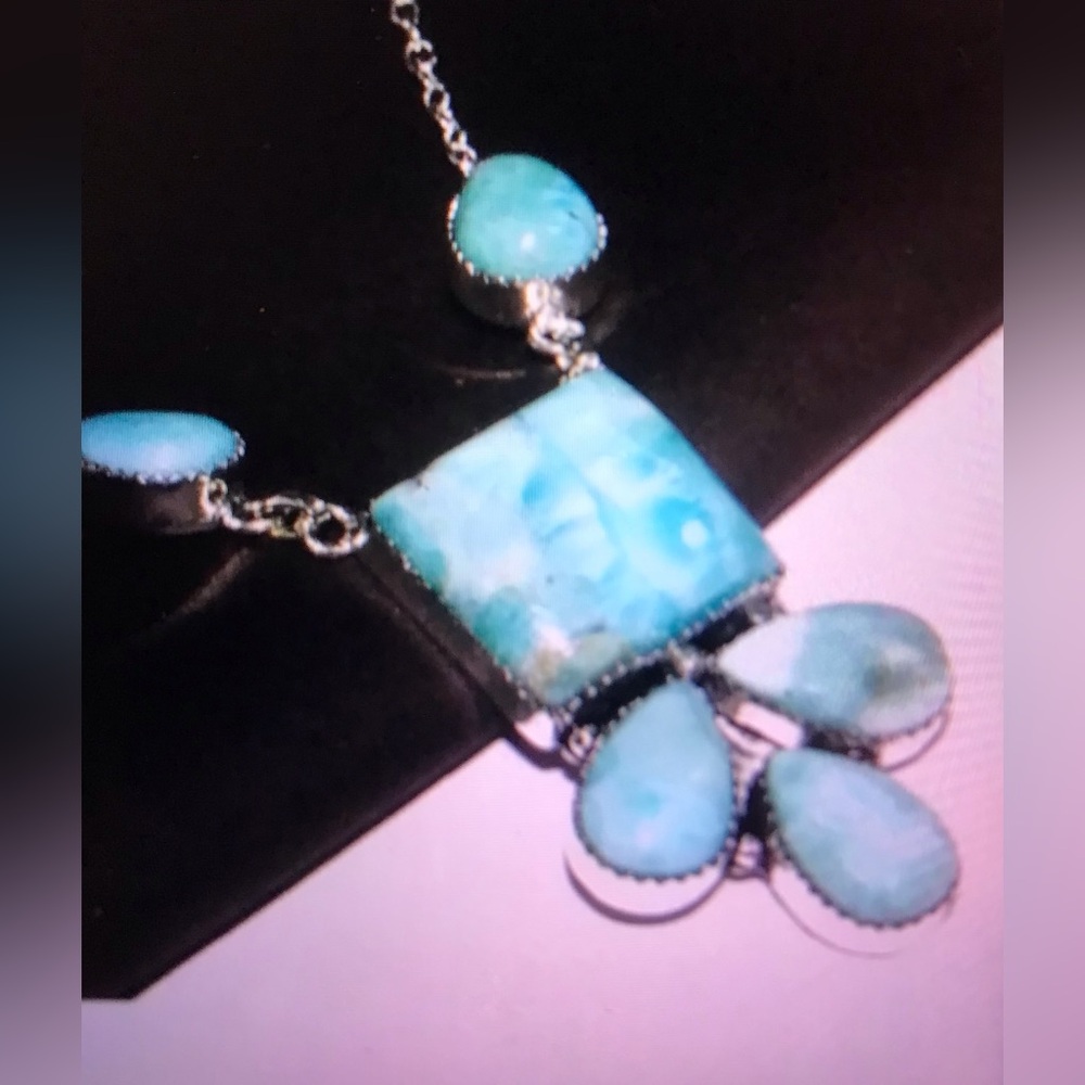 Larimar Stamped 925 Sterling Silver Necklace